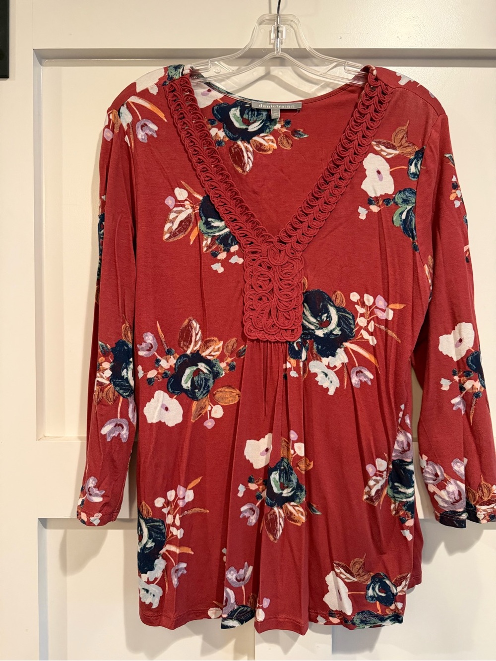 Daniel Rainn Rust Red Floral Crochet-Trim Tunic